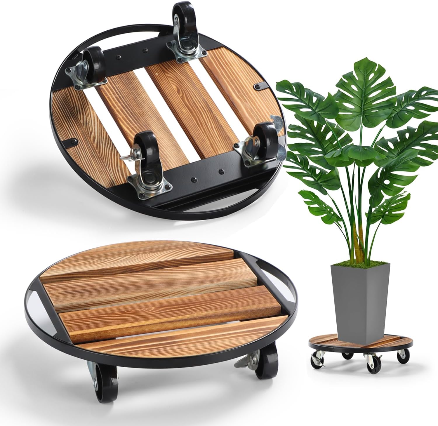 2 Pack Plant Stand with Wheels for Heavy Duty Indoor Outdoor Use