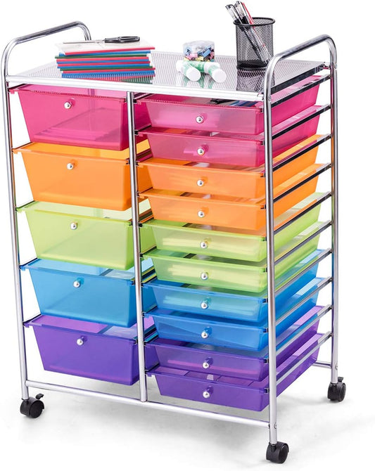 GOFLAME 15-Drawer Rolling Storage Cart for Home and Office