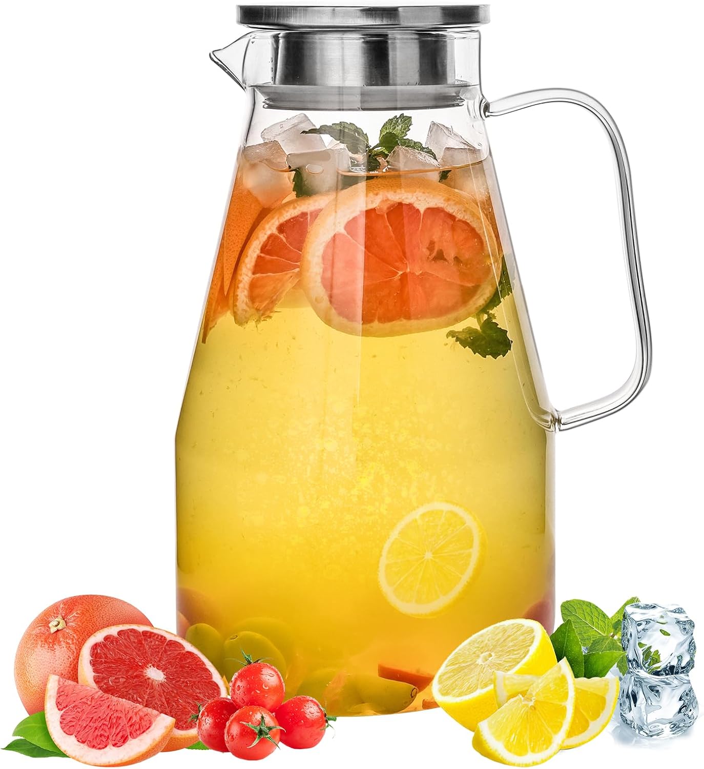 1 Gallon Glass Pitcher with Lid for Hot and Cold Beverages