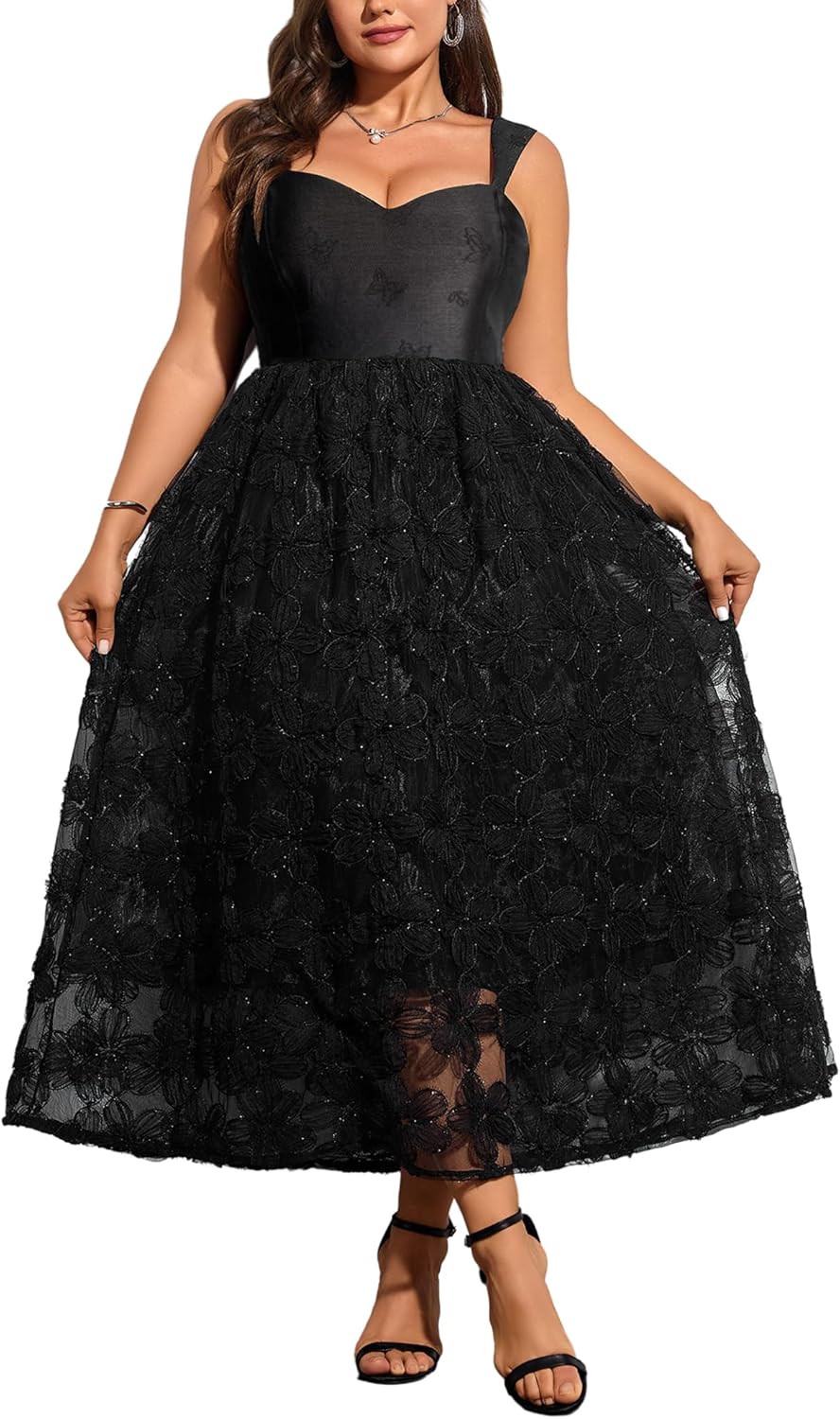 Elegant Women's Cocktail Formal Guest Dress with 3D Lace Design