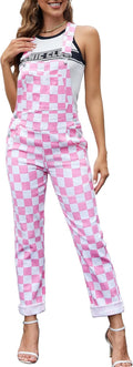 Checkered Overalls for Women Pink and White - Cute Stretch Denim