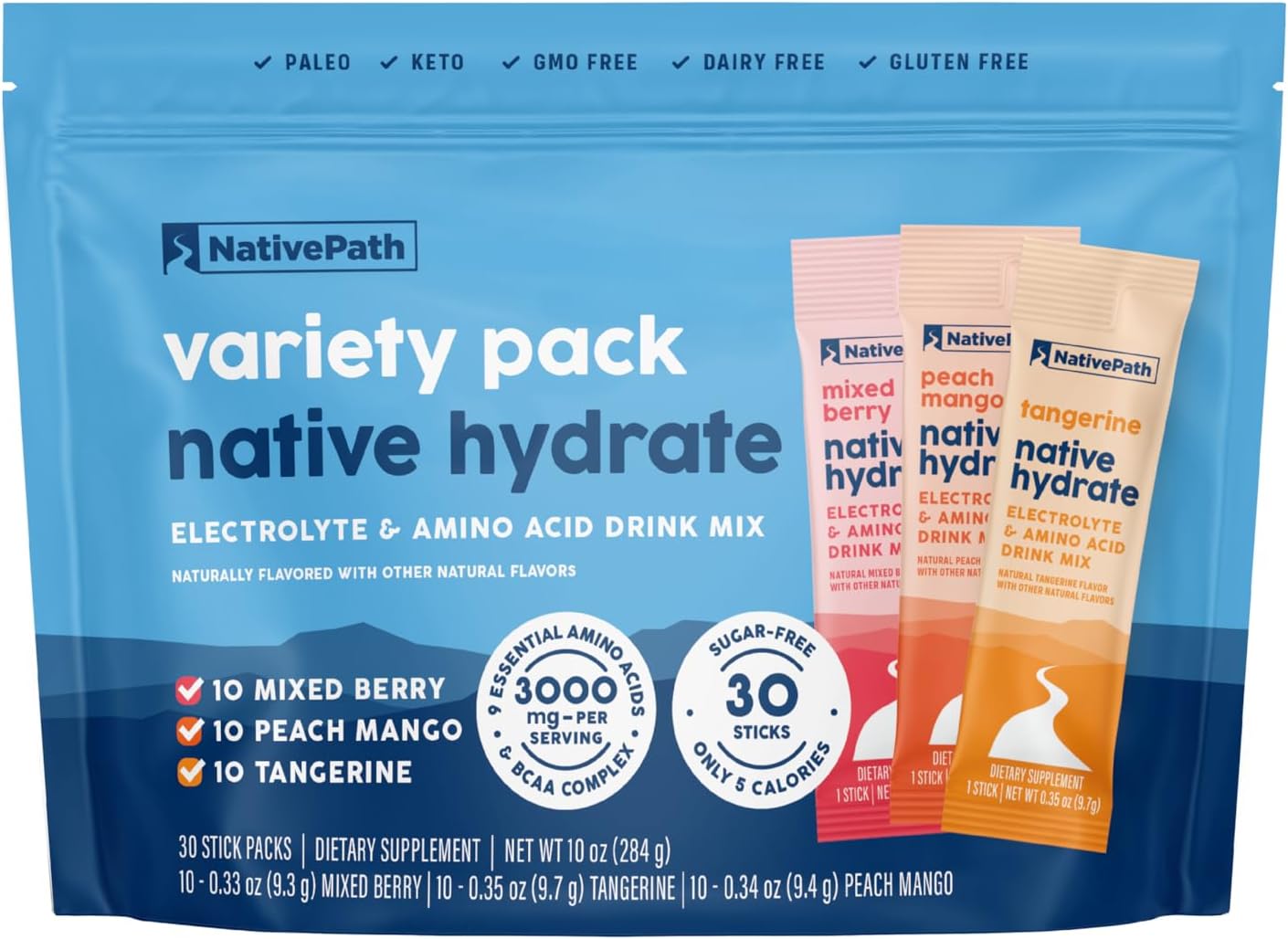 Native Hydrate Stick Packs with Electrolytes and Amino Acids