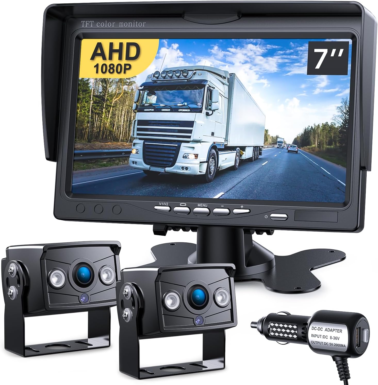 Upgrade Dual Backup Camera Monitor Kit with 7in HD 1080P Display