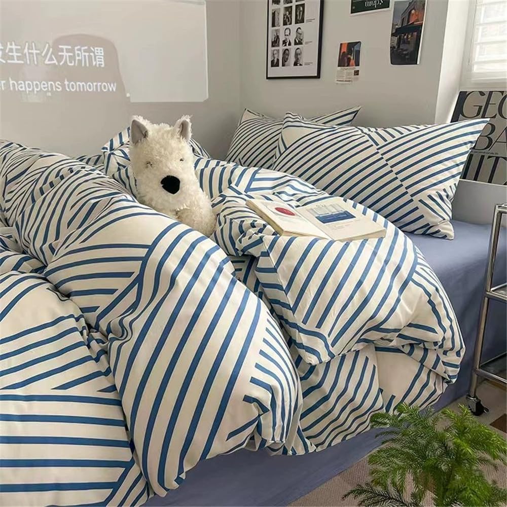 VM VOUGEMARKET Blue Striped Bedding Set King for Modern Style