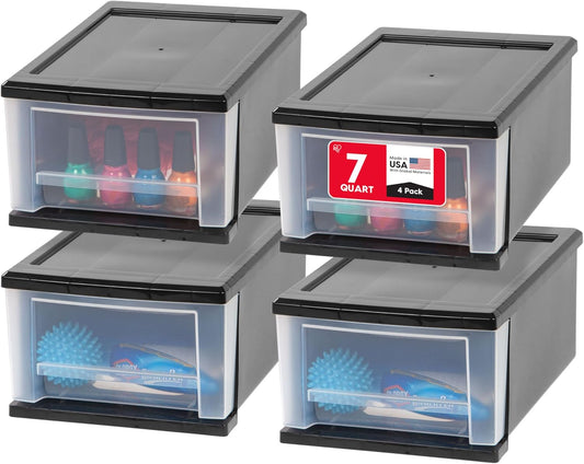 IRIS USA Plastic Stacking Storage Organizer Unit with Drawers