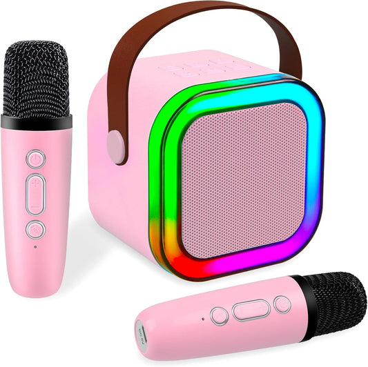 Wireless Kids Karaoke Fun Set, 2 Mics, Bluetooth Speaker, Pink