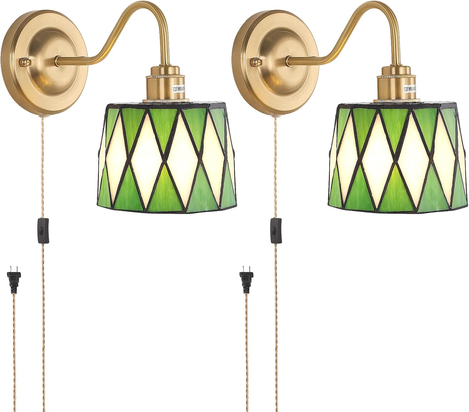 Shenmoyl Vintage Wall Sconces Set of 2 with Green Checker