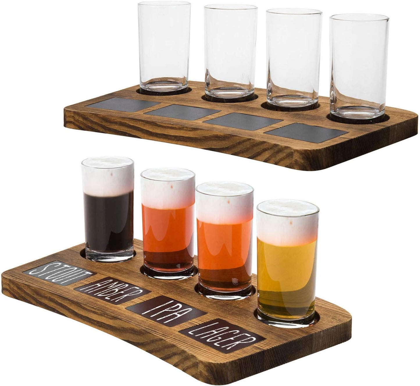 MyGift Beer Flight Board Sampler Set with Tasting Glasses