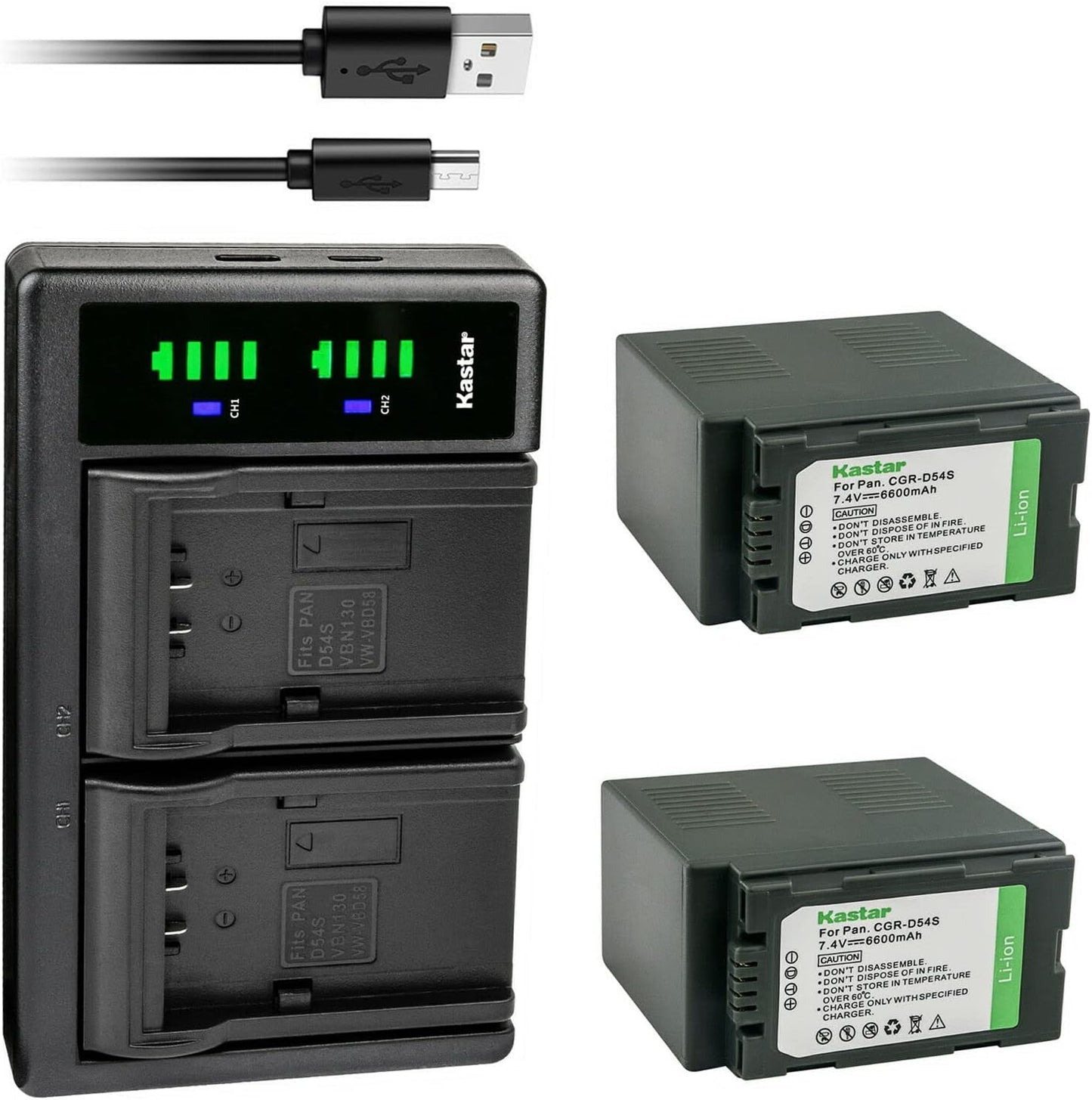 Kastar 2-Pack CGA-D54 Battery and LTD2 USB Charger for Cameras