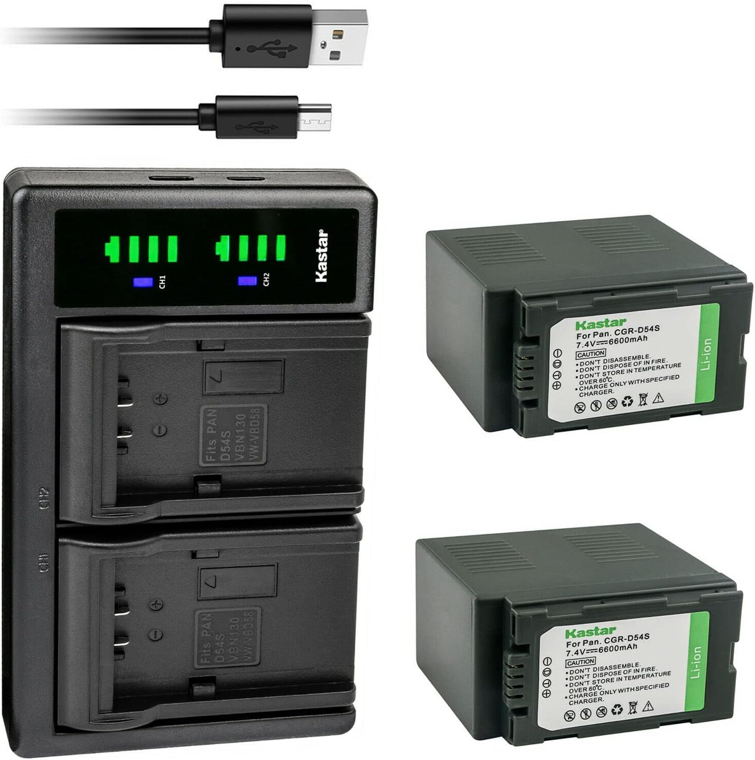 Kastar 2-Pack CGA-D54 Battery and LTD2 USB Charger for Cameras