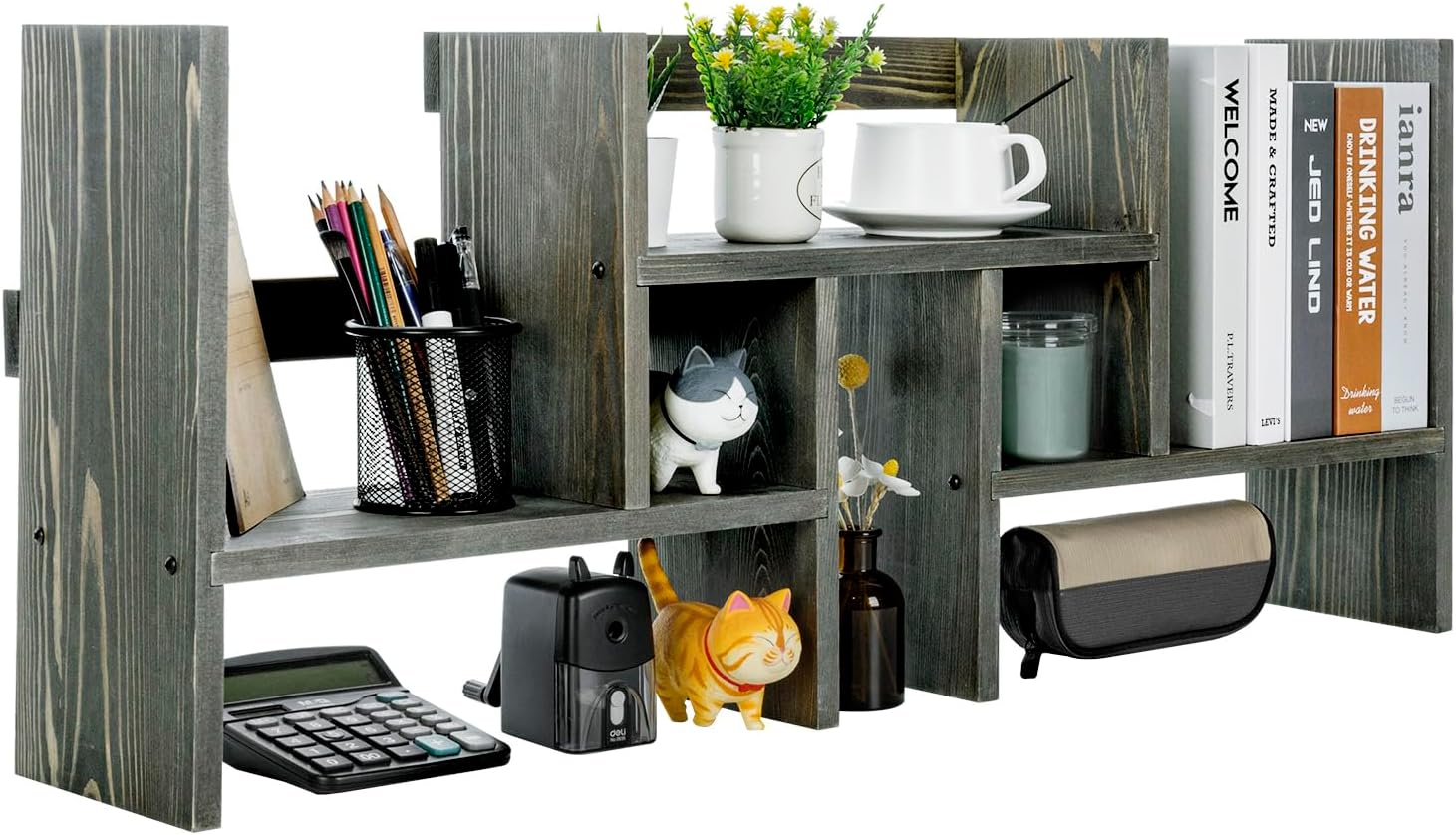 MyGift Vintage Gray Adjustable Desktop Shelf