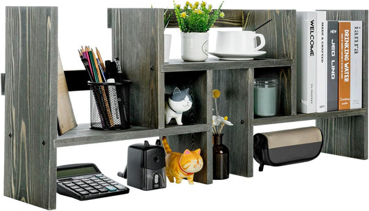 MyGift Vintage Gray Adjustable Desktop Shelf