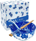 Porcelain Japanese Bowl with Non-slip Spoon and Chopsticks - Durable