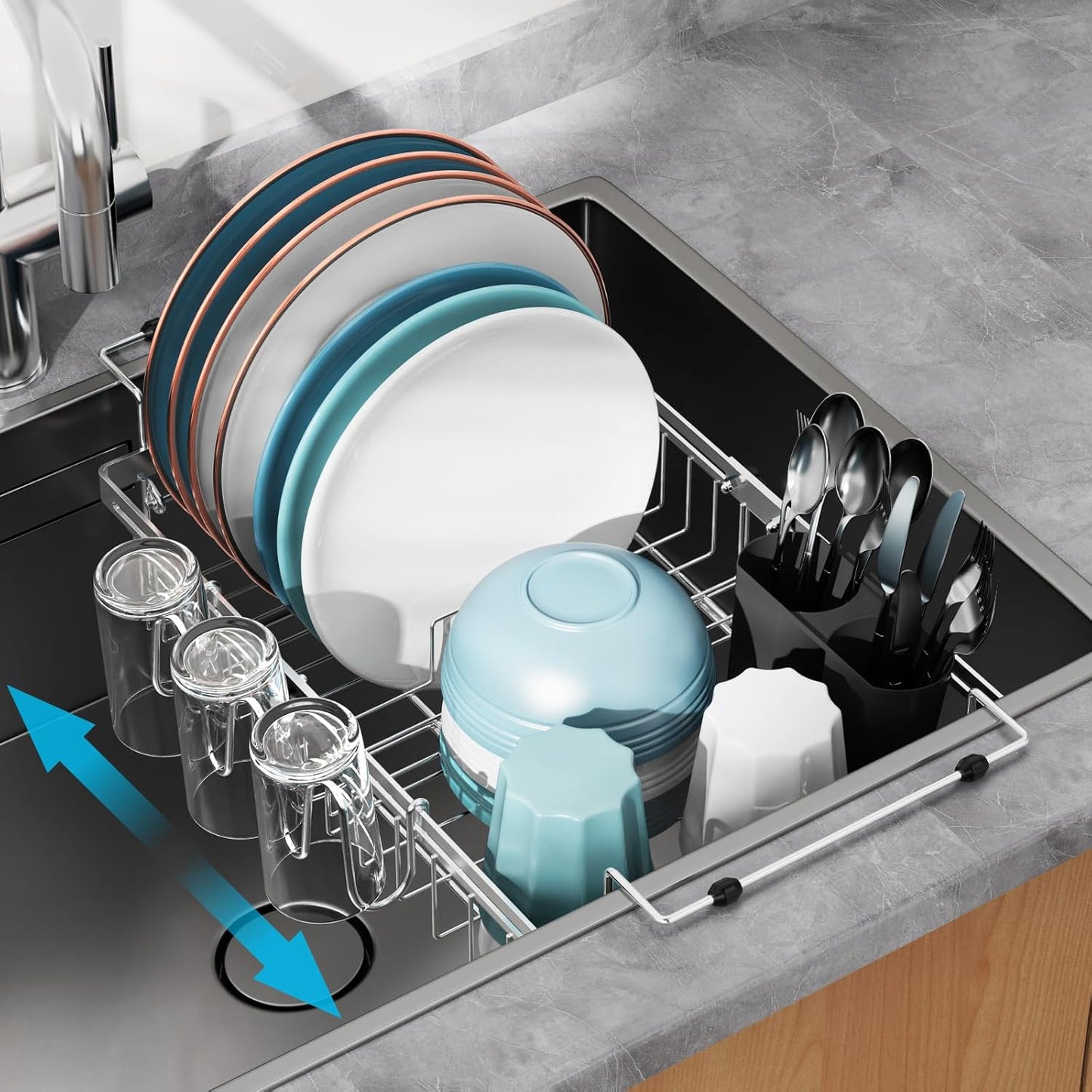 GSlife Expandable Dish Drying Rack - Adjustable Stainless Steel