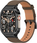 SUPLINK Leather Band with Stainless Steel Case for Apple Watch Ultra