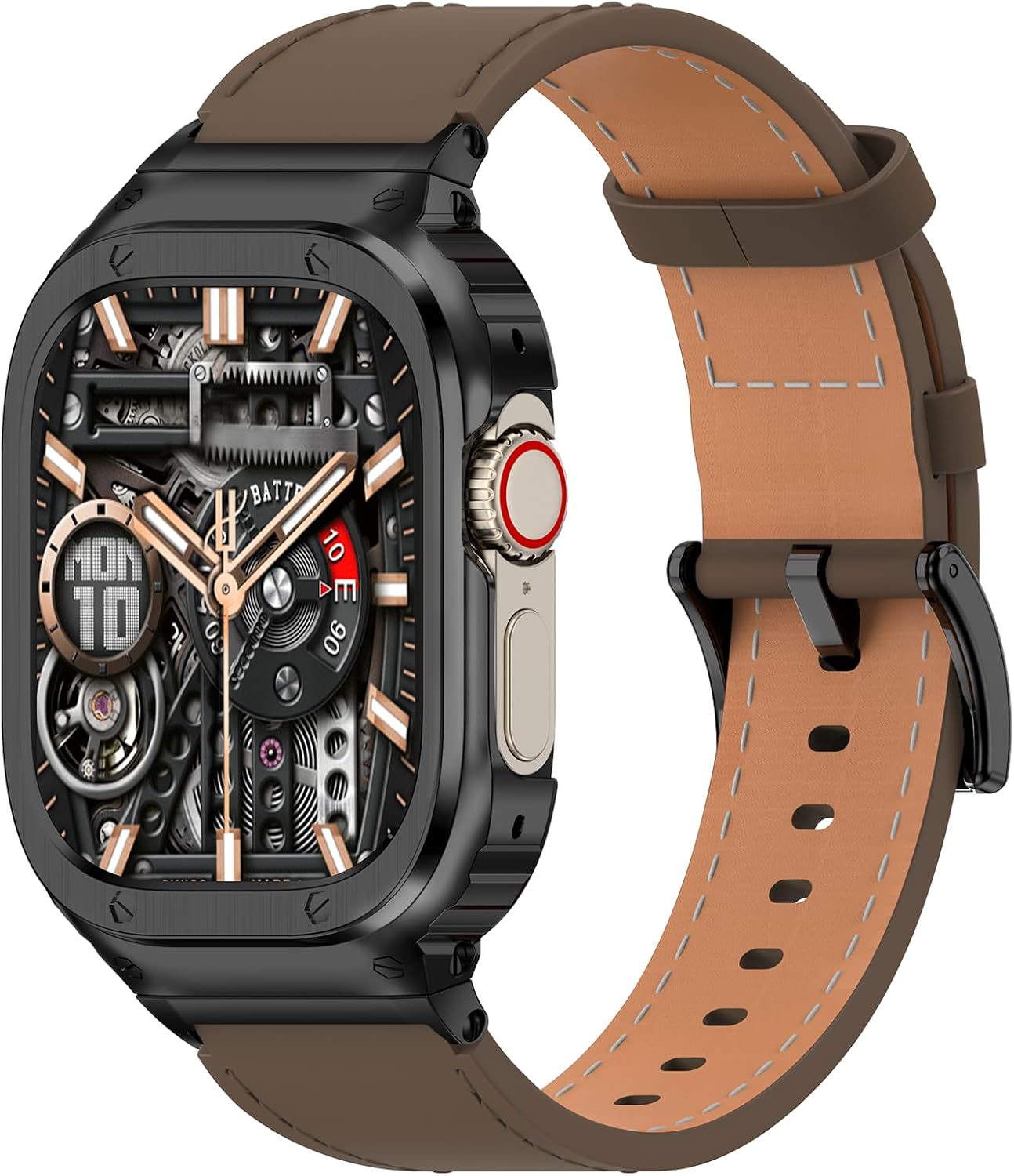 SUPLINK Leather Band with Rugged Stainless Steel Case for Apple Watch