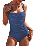 Ekouaer One Piece Swimsuit Ruched Tummy Control - Flattering Fit sea