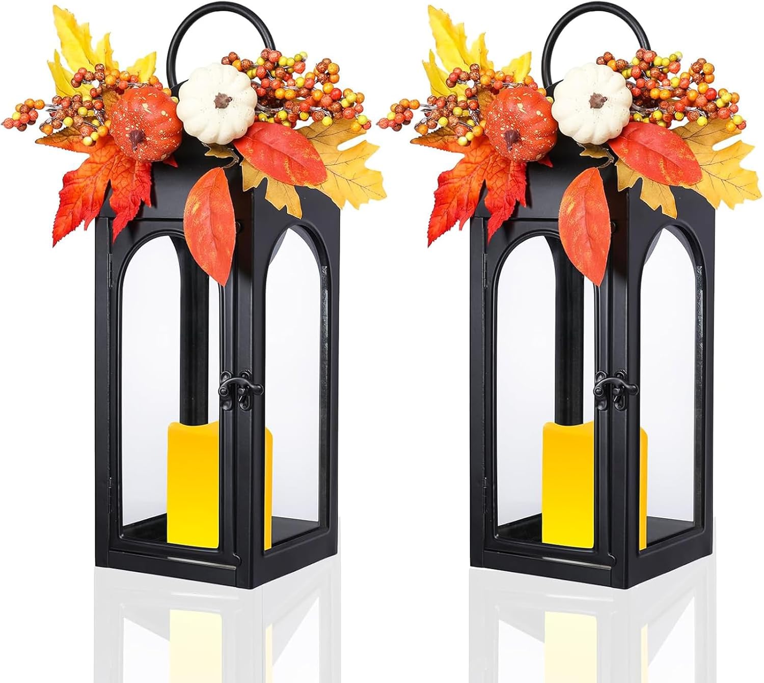 BDOR 2 Pack Fall Lanterns Decor with LED Candle for Autumn