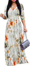 PinkPatty Women's Plus Size Maxi Dress - Flowy 3/4 Sleeve V-Neck