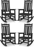 SERWALL Outdoor Rocking Chair Black Set of 4 - Durable HDPE Patio