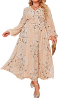 Boho Floral Maxi Dress V Neck Short Sleeve - Flowy, Comfortable