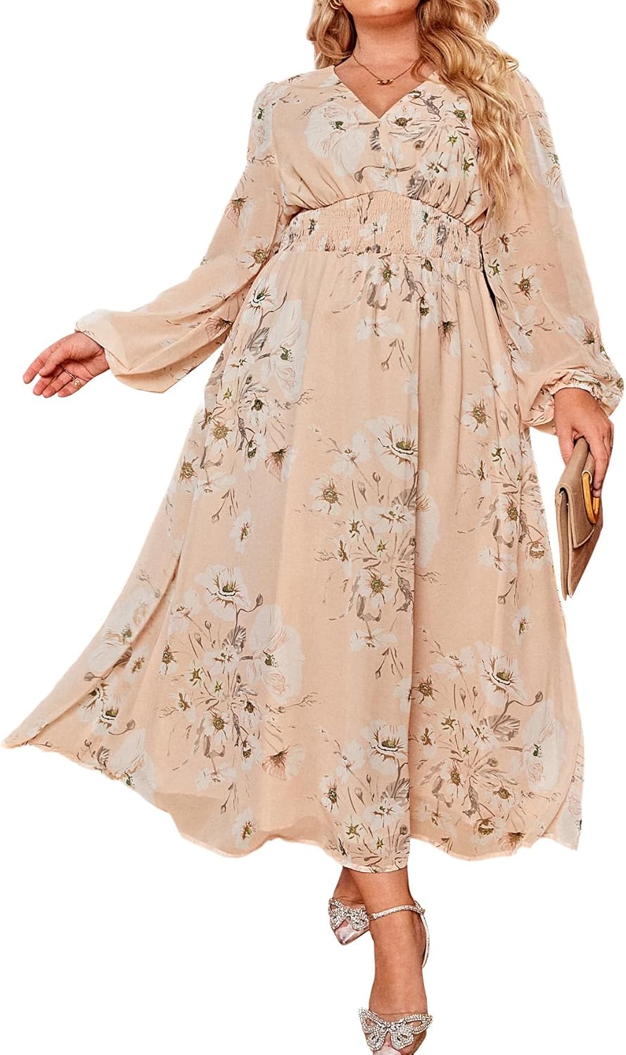 Boho Floral Maxi Dress for Women - Elegant V Neck Style