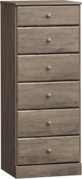 Prepac Astrid Tall Gray Dresser - Narrow 6-Drawer Chest for Small