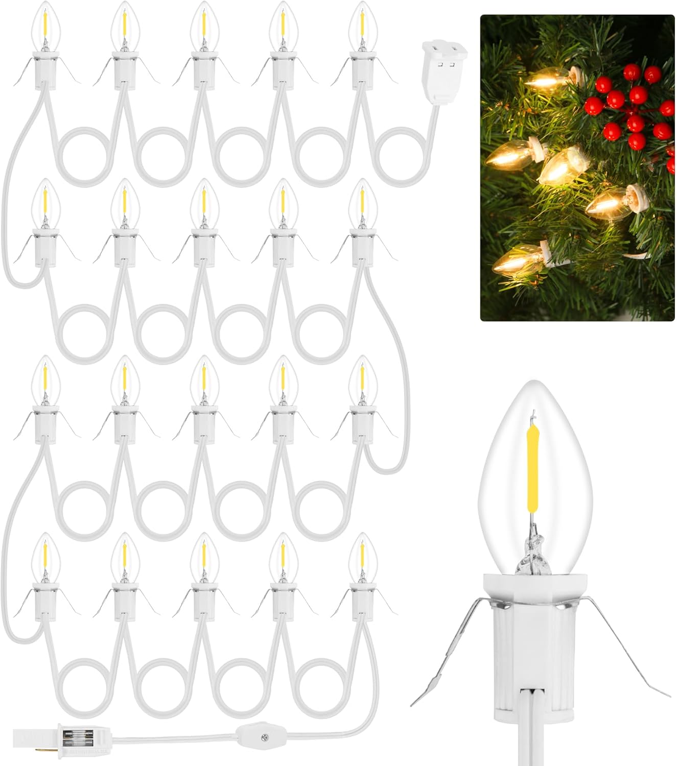 32.4FT Christmas Village Light Cord with 20 LED Bulbs for Holidays