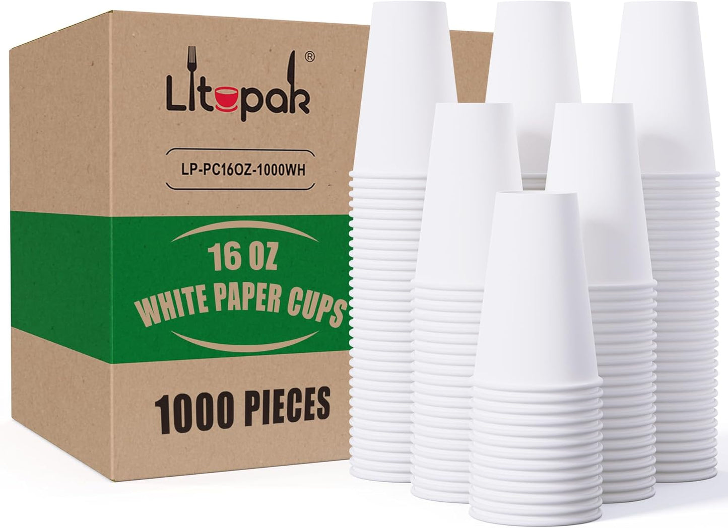 1000-Pack 16 oz Hot White Coffee Cups by LITOPAK