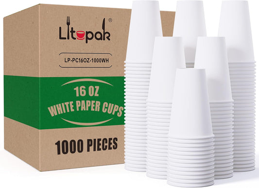 1000-Pack 16 oz Hot White Coffee Cups by LITOPAK