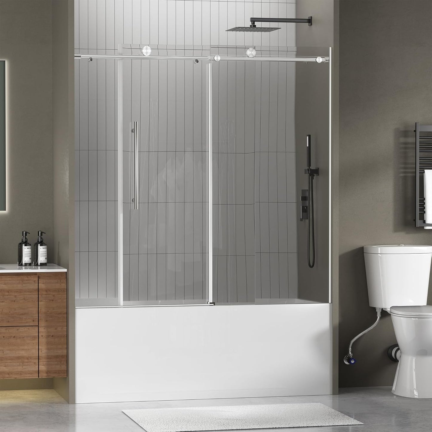 Frameless Bathtub Shower Doors with Soft-Close Design and Glass