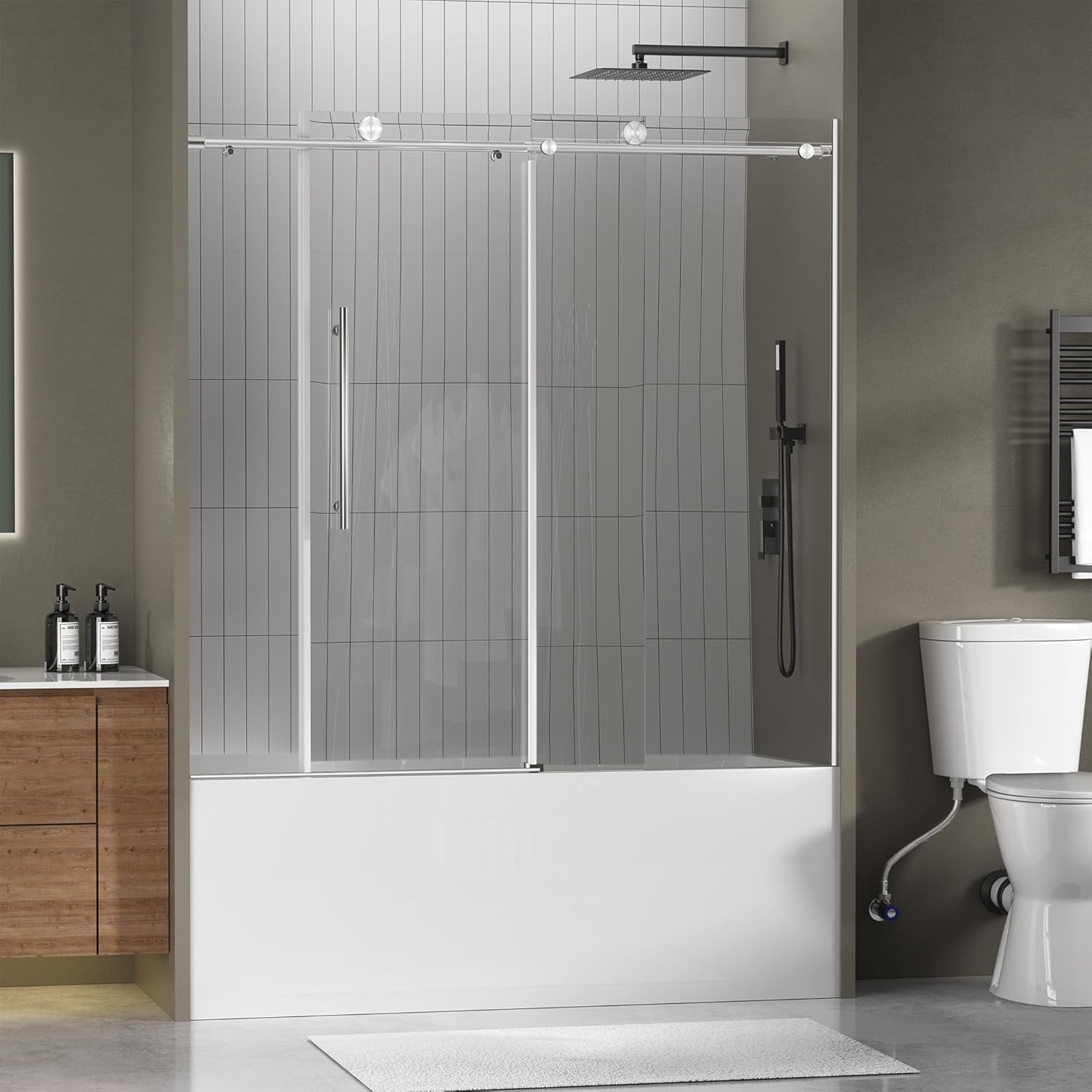 Frameless Bathtub Shower Doors with Soft-Close Design and Glass