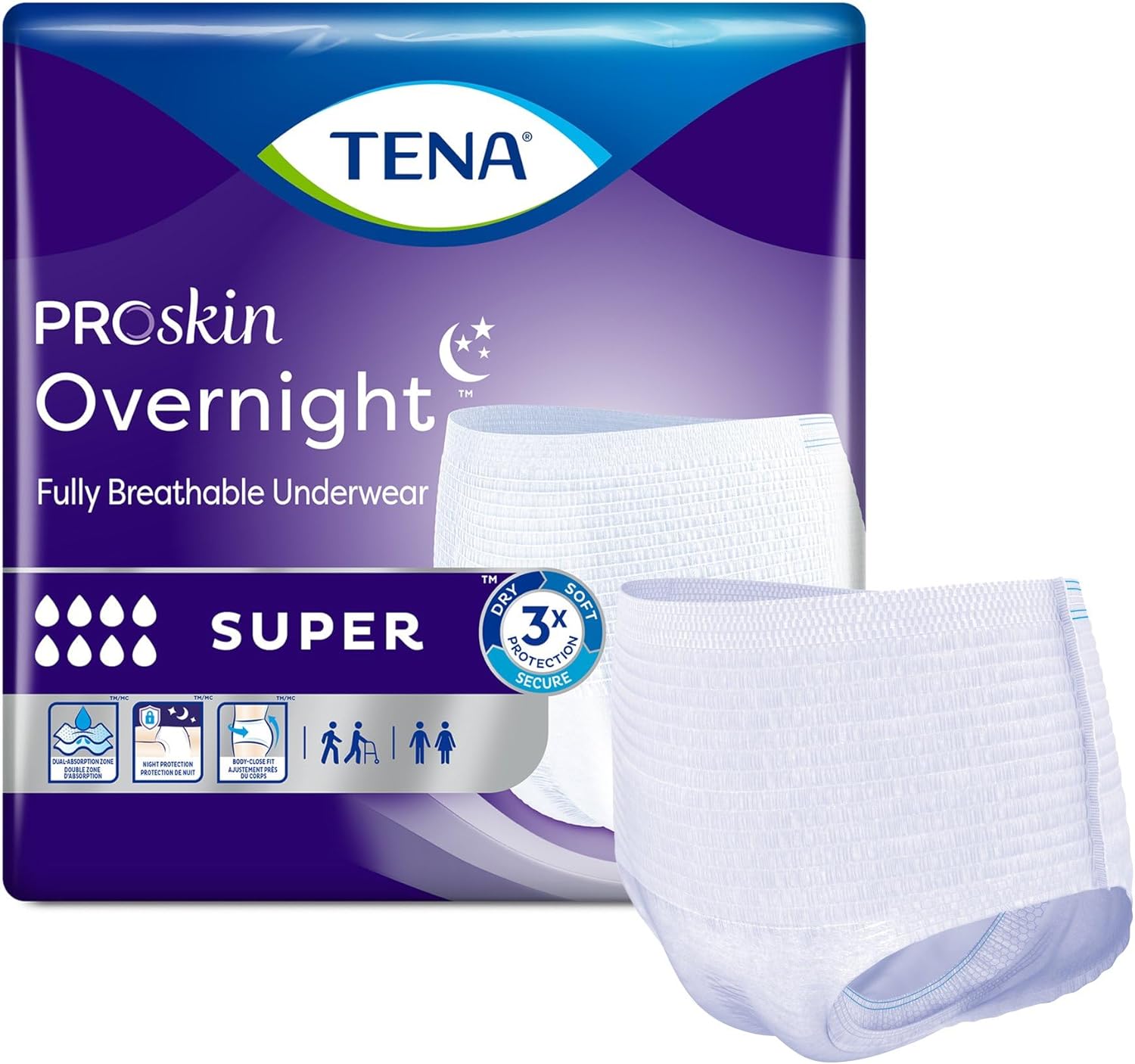 TENA ProSkin Overnight Super Disposable Underwear for Comfort