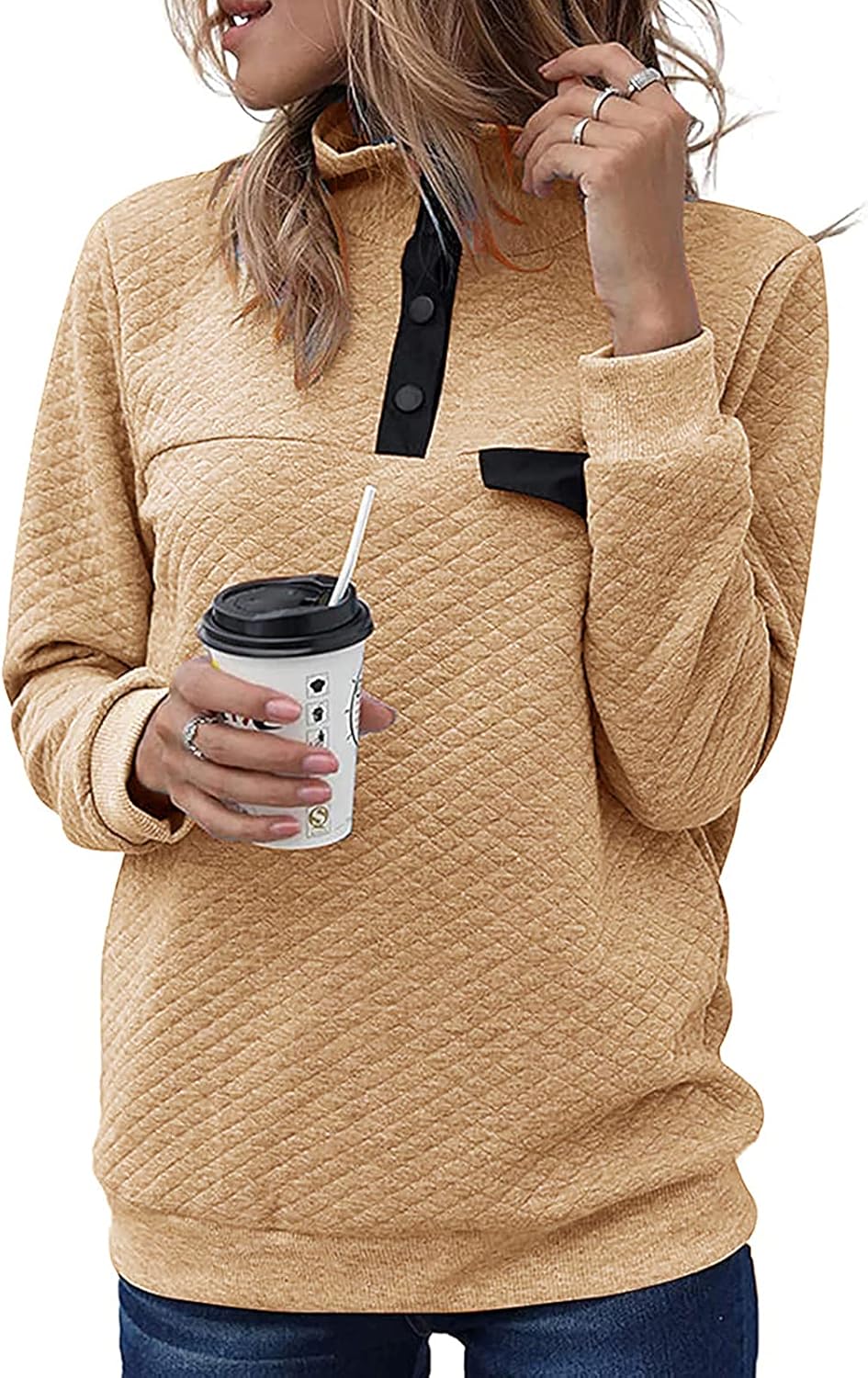 Quilted Pattern Lightweight Zipper Sweatshirt for Women