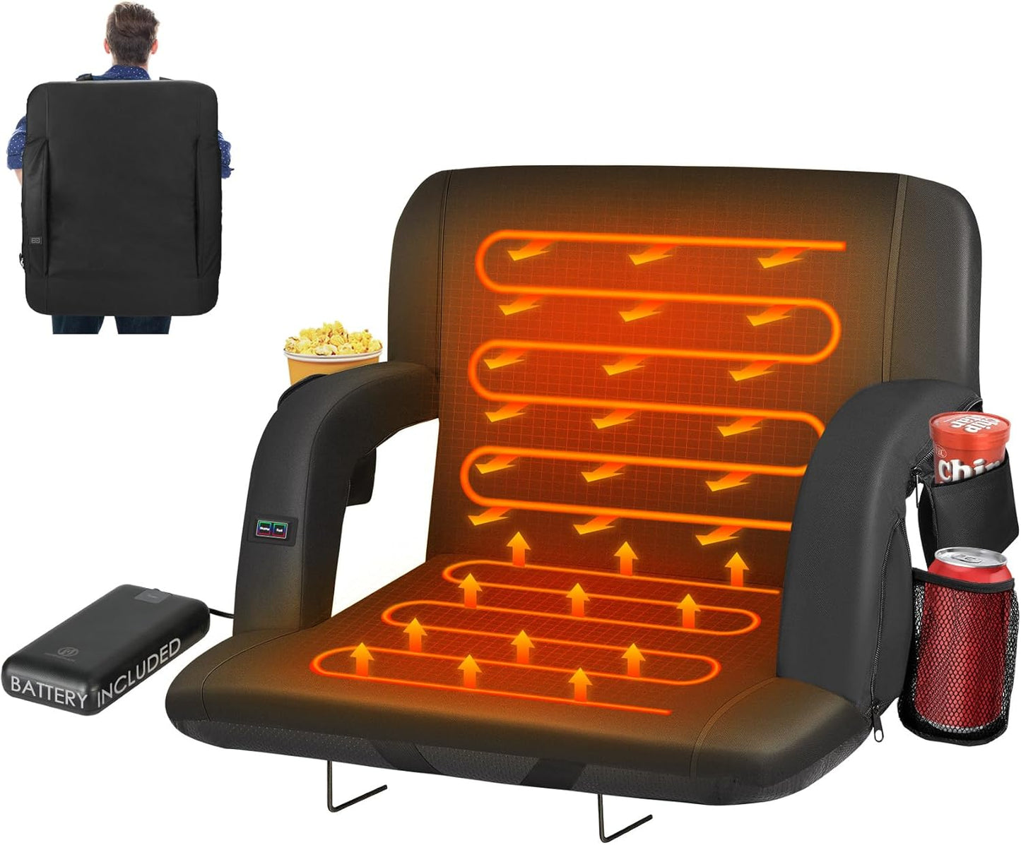 HOPERAN Heated Stadium Seats with Back Support and Power Bank
