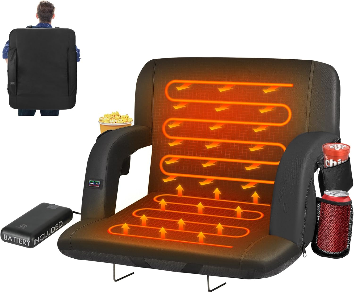 HOPERAN Heated Stadium Seats with Back Support and Power Bank
