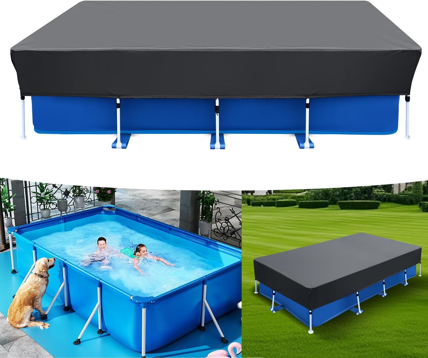 14x7 ft Rectangle Pool Cover with Drawstring for Outdoor Pools