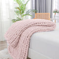Chunky Knit Throw Blanket 40x60 in - Hand Knitted Rose Tan