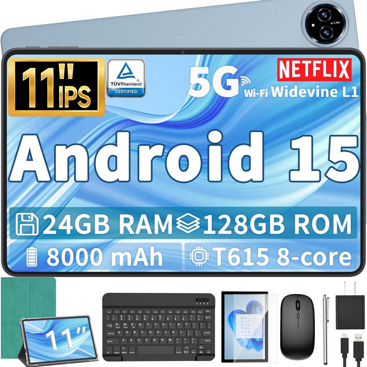Android 15 Tablet with Keyboard and 1TB Expandable Storage