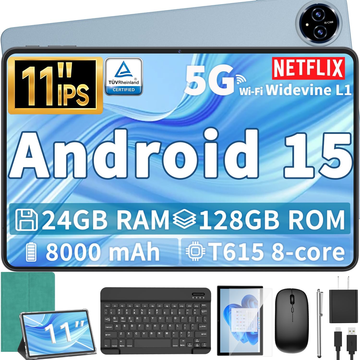 Android 15 Tablet with Keyboard and 1TB Expandable Storage