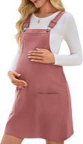 Womens Maternity Corduroy Overalls Dress - Adjustable Strap Comfort