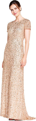 Adrianna Papell Womens Short-Sleeve All Over Sequin Gown Evening