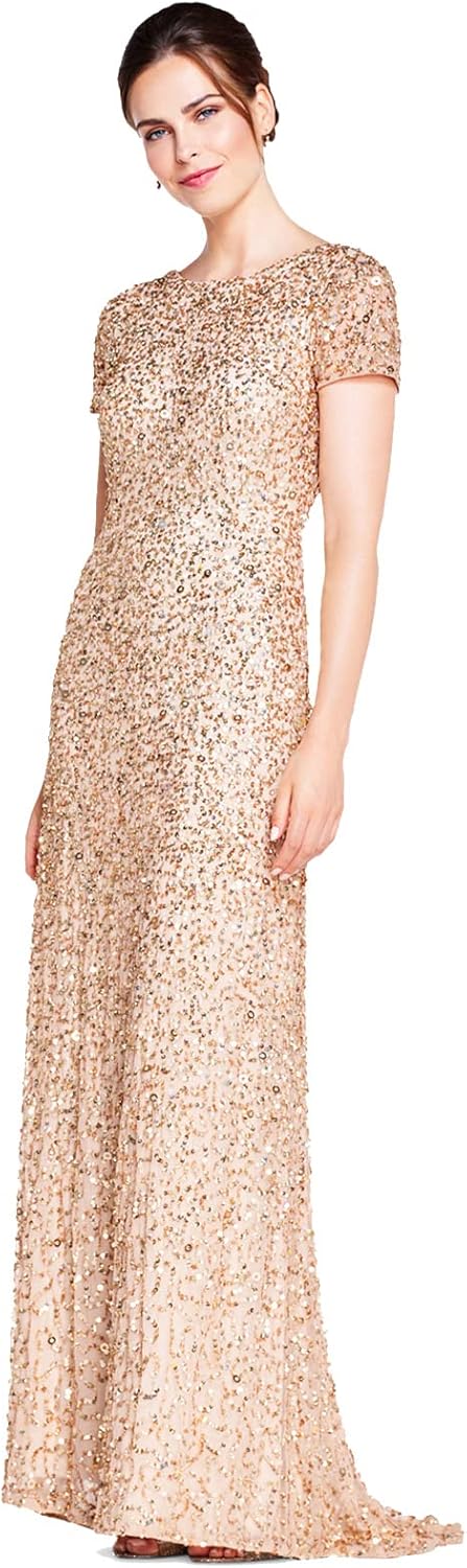 Adrianna Papell Womens Short-Sleeve All Over Sequin Gown Review