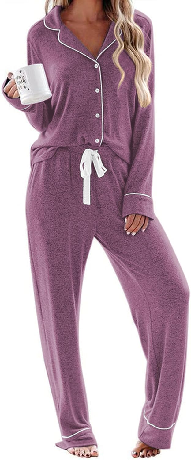 Ekouaer Women's Pajamas Long Sleeve Sleepwear Set for Comfort