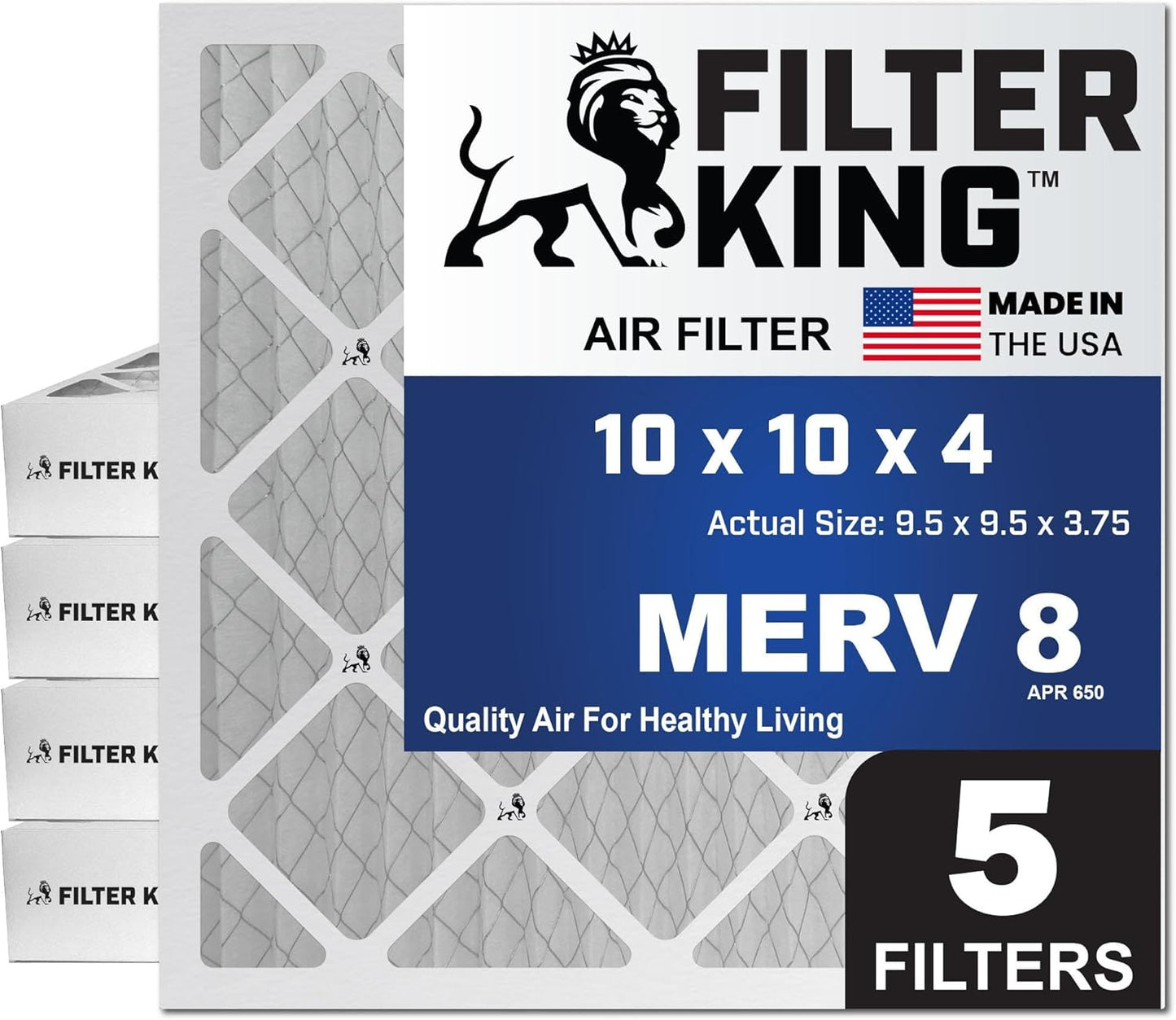 MERV 8 Air Filter 10x10x4 by Filter King - 5 Pack Quality