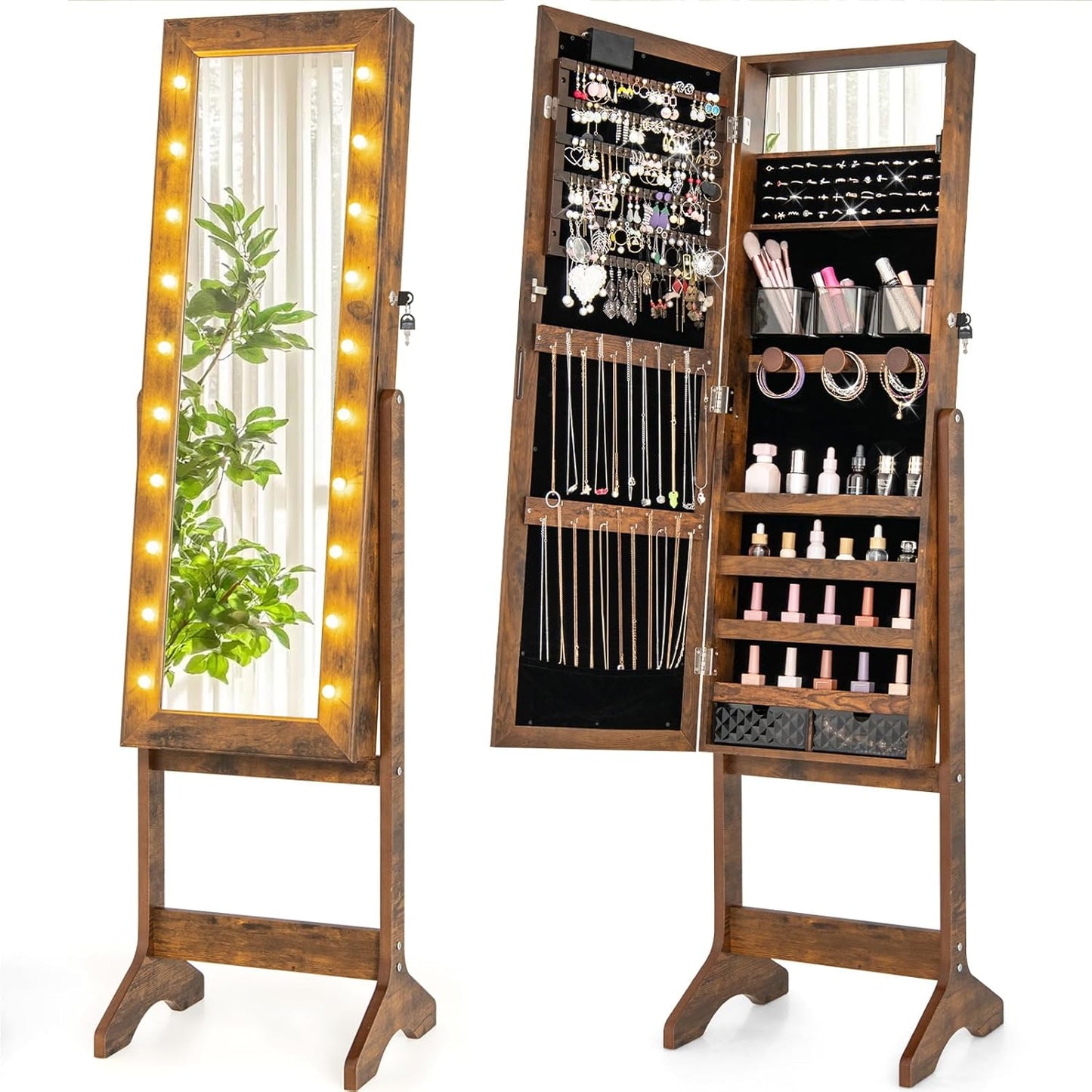 Giantex Standing Jewelry Armoire with Lighted Full Length Mirror