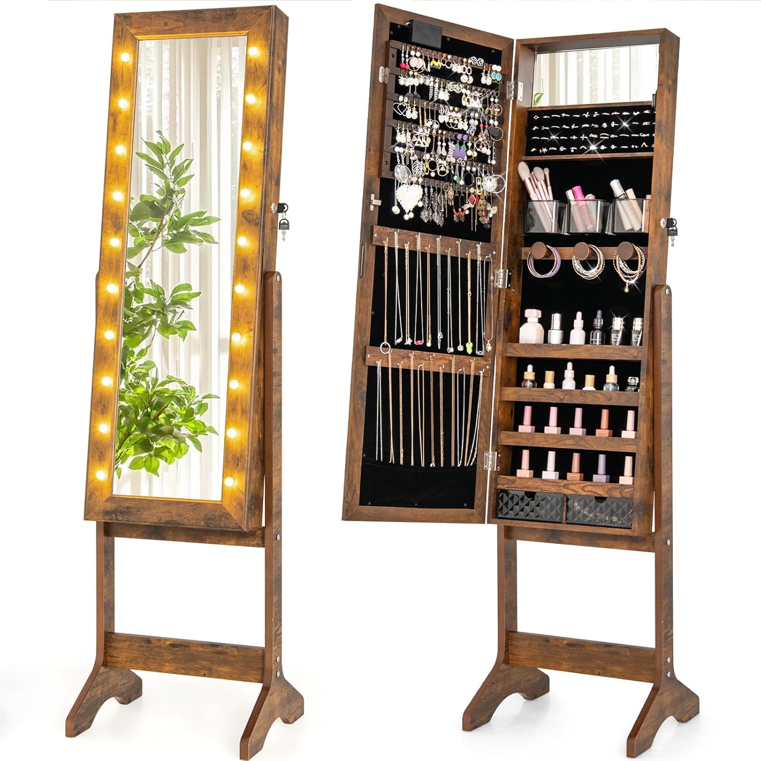 Giantex Standing Jewelry Armoire with Lighted Full Length Mirror