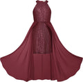 Girls Halter Sequin Chiffon Dress 6-14Y - Sparkly Party Layered