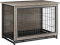 Grey XL Dog Crate Furniture - Wooden Double-Door Table