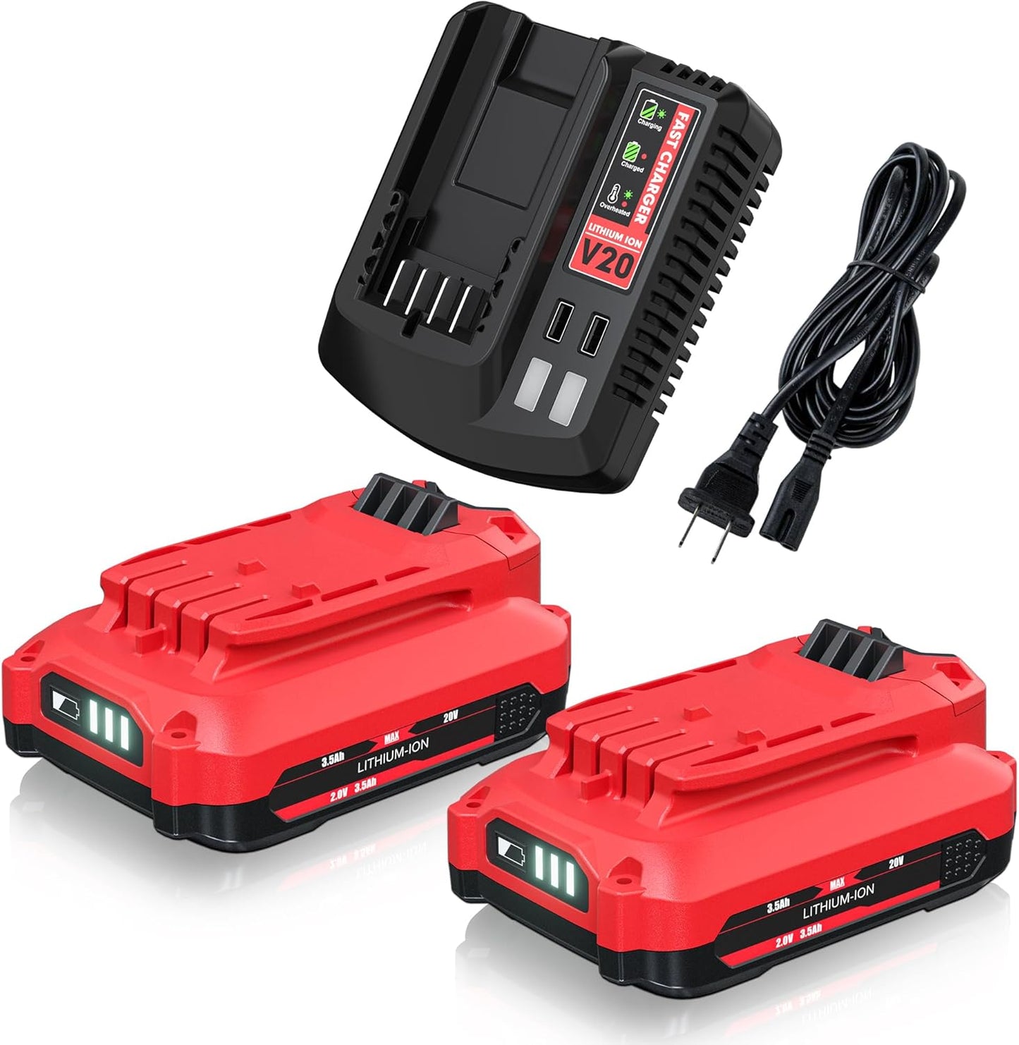 2Pack 20V 3.5Ah Replacement for Craftsman Battery and Charger